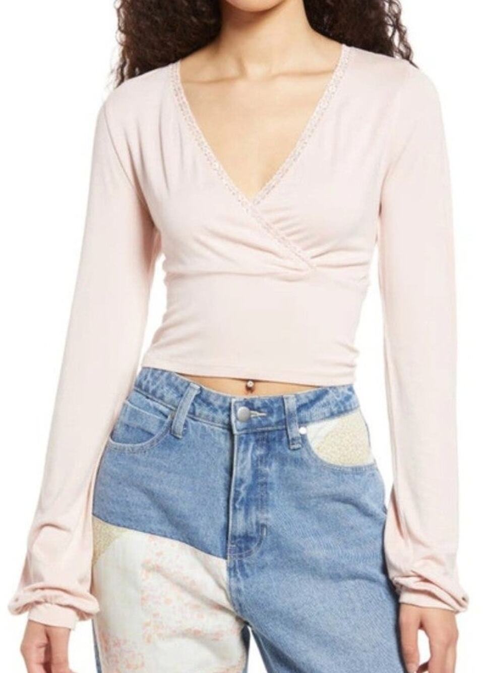 NWT BP. Faux Wrap Front Crop Top in Pink Smoke size S